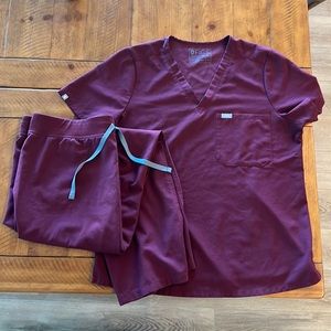 Figs Burgundy Catrina top and Livingston tall pants